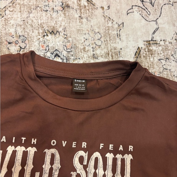 SHEIN Western Graphic Crop Tops in Cream and Brown - Picture 3 of 5